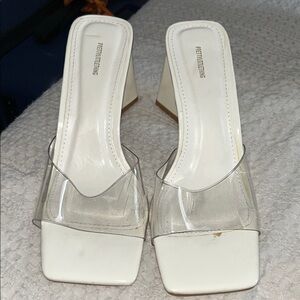 PrettyLittleThing Clear and White Heeled Mules